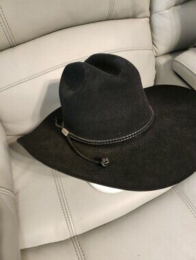 Stetson Beaver Black Felt Cowboy Hat with Braided Chin Cord